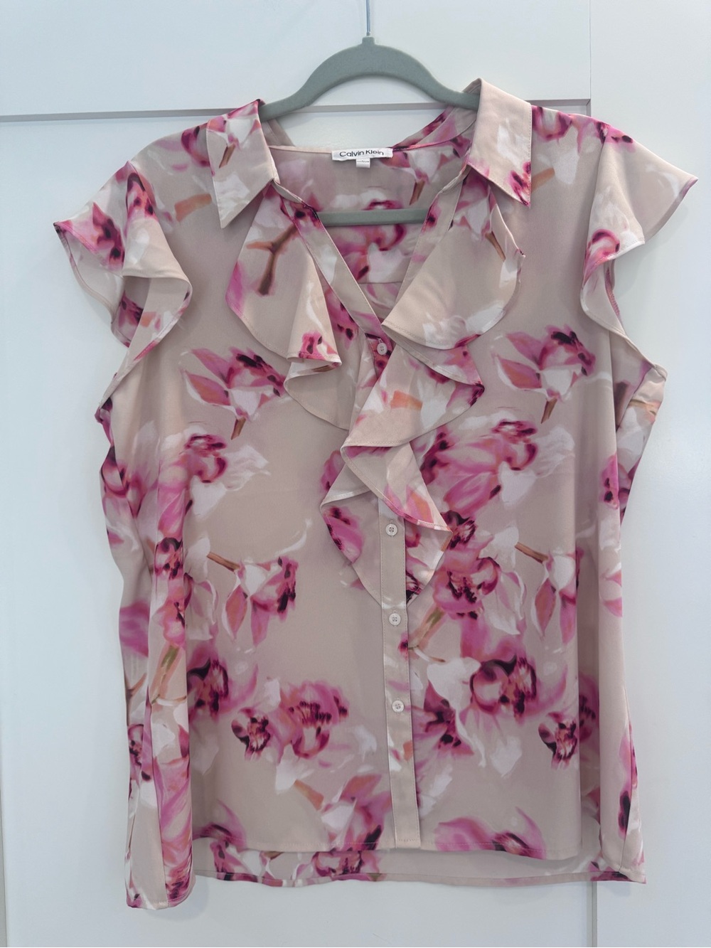 Calvin Klein Blush Pink Floral Ruffle Tank